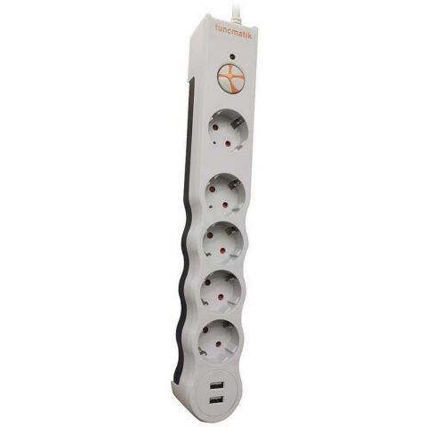 TUNÇMATİK POWERSURGE 5+ USB GİRİŞLİ AKIM KORUMALI PRİZ TSK5015