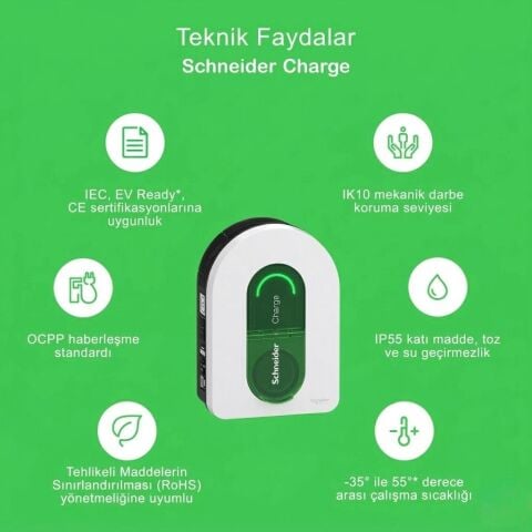 SCHNEIDER Charge EVH5A22N2S Elektrikli Araç Şarj İstasyonu 22kW T2S 16/32A Duvar Tipi