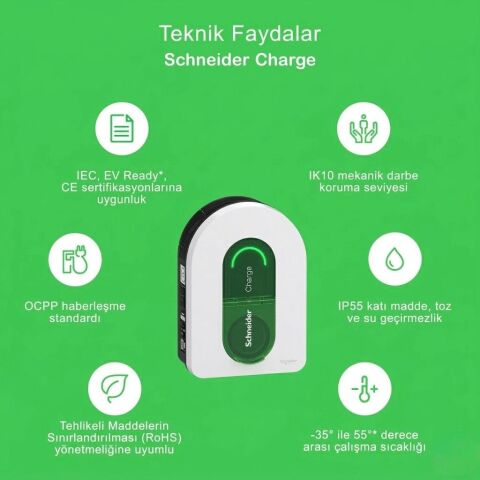 SCHNEIDER Charge EVH5A22N2S Elektrikli Araç Şarj İstasyonu 22kW T2S 16/32A Duvar Tipi