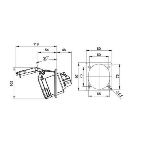 METE ENERJİ 3X32A. IP44 MAKİNE PRİZİ EĞİK VİDALI BAĞLANTI 406513V