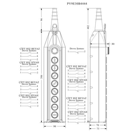 EMAS PV9E30B4444 PL VİNÇ 9'LU START ÇİFT HIZLI ACİL STOPLU 30 MM