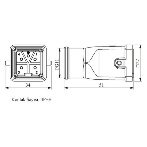 EMAS EBM05FU30 5 KONTAKLI FİŞ UZATMA ÜST GİRİŞ
