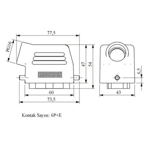 EMAS EBM06FU10 6 KONTAKLI UZATMA FİŞİ YAN GİRİŞ