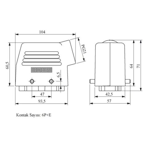 EMAS EBM606FU10 6 KONTAKLI 35A UZATMA FİŞ YANDAN GİRİŞLİ