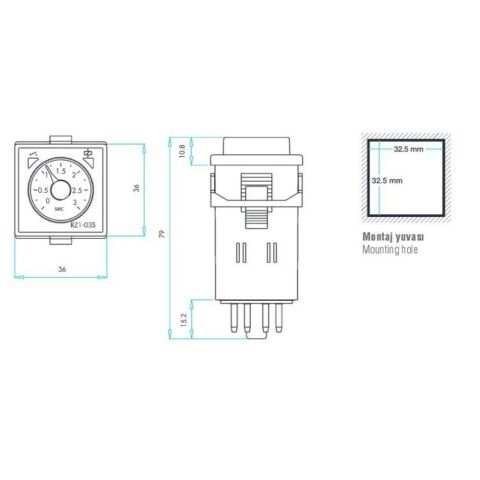 EMAS RZ1A2C03S-5 ZAMAN RÖLESİ 03 SN ANALOG 220 V