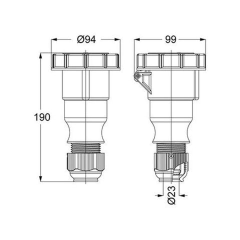 METE ENERJİ 4X32A. IP67 UZATMA PRİZİ VİDALI BAĞLANTI T310282V