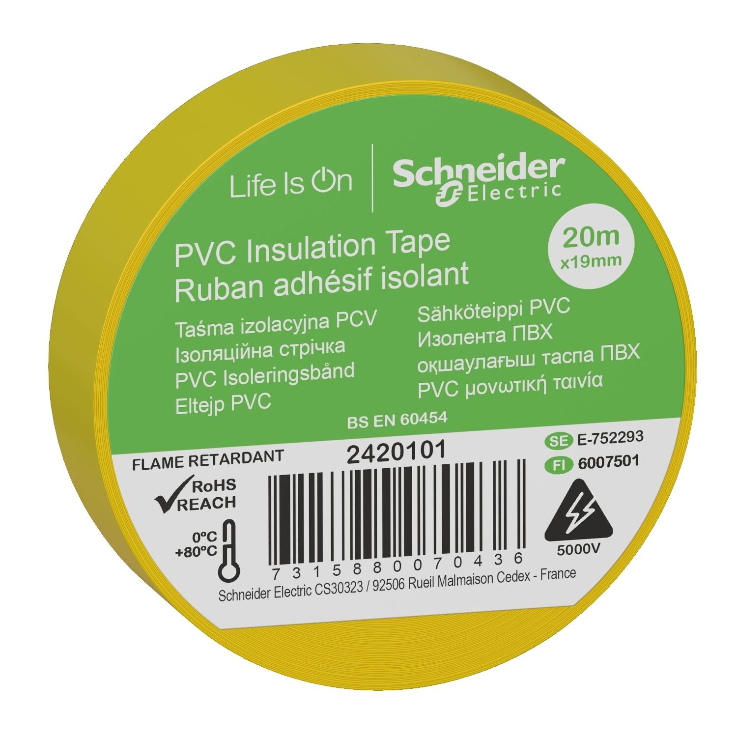 SCHNEIDER 2420101 19MMX20MT SARI PVC İZOLE ELEKTRİK BANDI