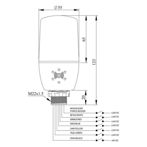 EMAS IF5P024ZM05-2 ÇOK FONK IŞIK KOLON 55MM PLC UYG.24 V BUZ.2M KABLO