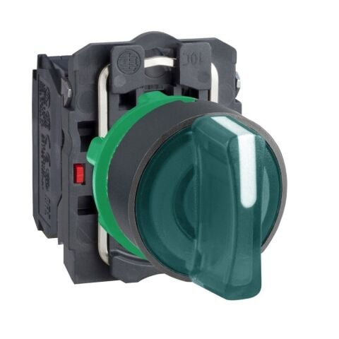 SCHNEIDER YEŞİL EKSİKSİZ IŞIKLI MANDAL BUTON ÇAP 22 3 KONUMLU SABİT 1NA+1NK 230V 3389118223318