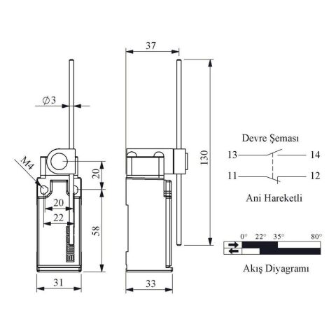 EMAS L51K13REF121 ACISAL HARK.130 MM YÜK.AYAR FİBER ÇUBUK