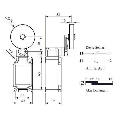 EMAS L52K13MEL121 ACISAL HARK.50MM LASTİK MAK.DÖNER KOL