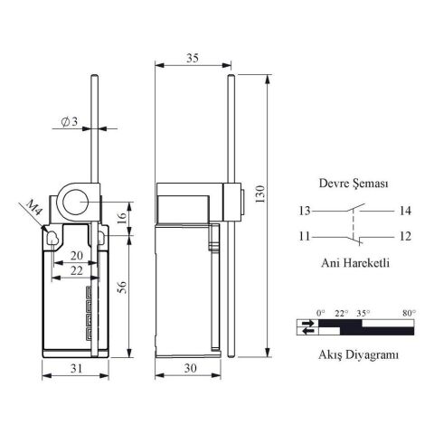 EMAS L5K13REF121 ACISAL HARK. 130 MM YÜK. AYAR. FİBER ÇUBUK