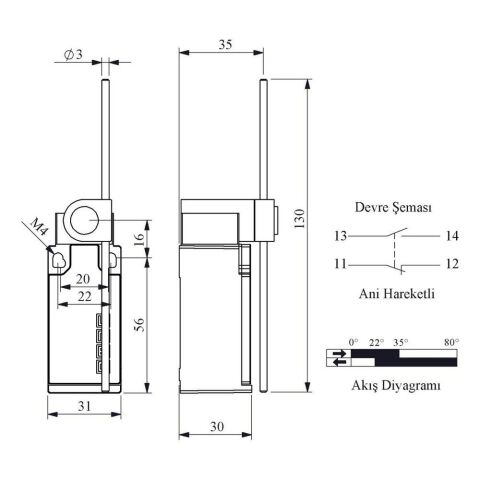 EMAS L5K13REM121 ACISAL HARK. 130 MM YÜK. AYAR. METAL ÇUBUK