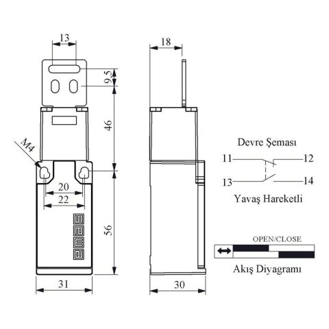 EMAS L5K23LUM322 EMNİYET SINIR ŞALTERİ DÜZ METAL ANAHTARLI