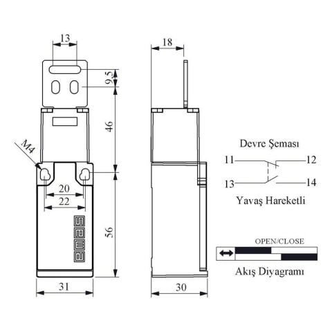 EMAS L5K23LUM322 EMNİYET SINIR ŞALTERİ DÜZ METAL ANAHTARLI