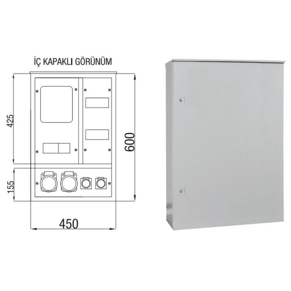 ÇETİNKAYA ÇP 116 45X60X15 METAL 1 TRİ. SAYAÇ, 2 TRİ.+ 2 MON. PRİZ PANO ELEKTRİK PANOSU