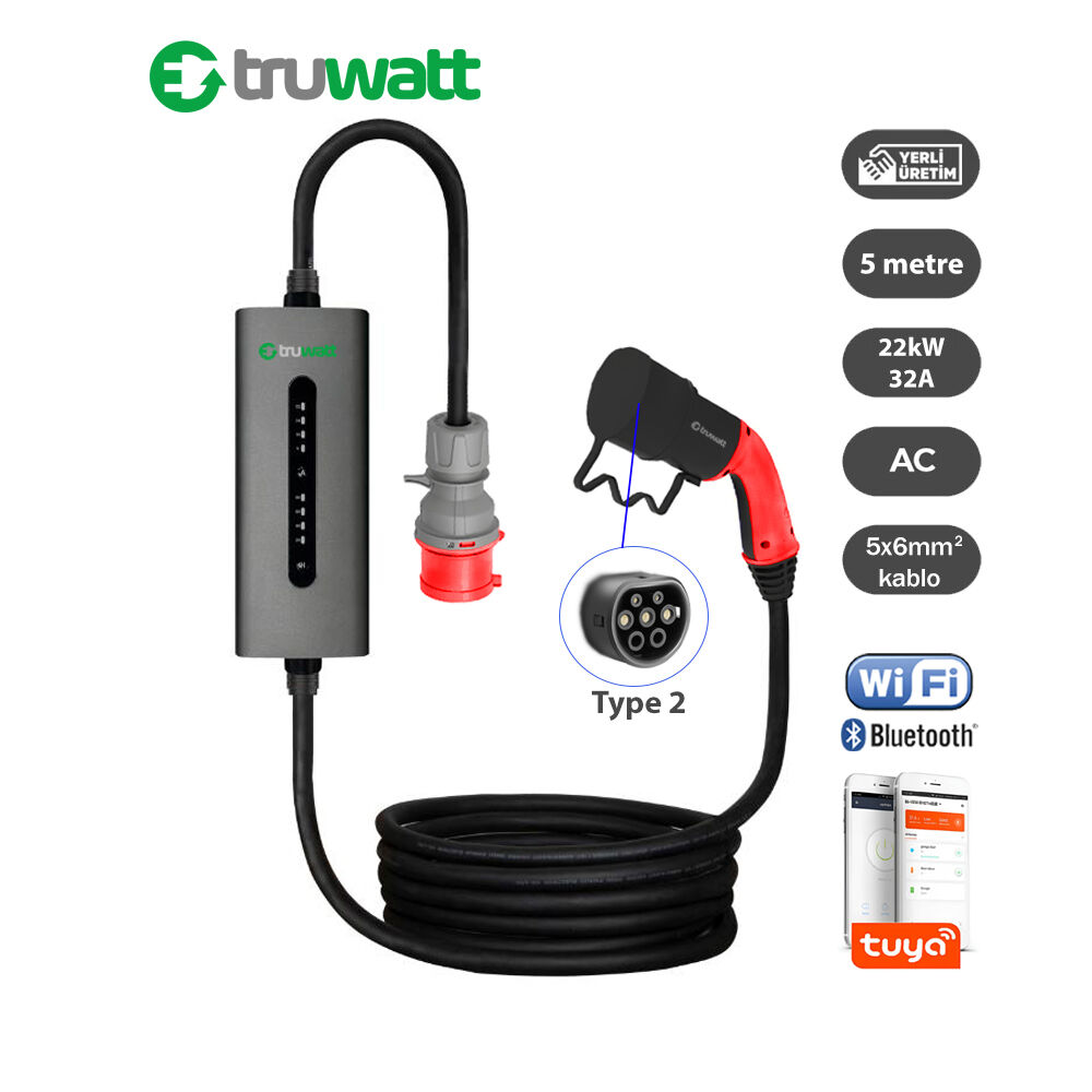 TRUWATT ZTA505 TAŞINABİLİR ELEKTRİKLİ ARAÇ ŞARJ CİHAZI 32A/22KW/390V(5M)