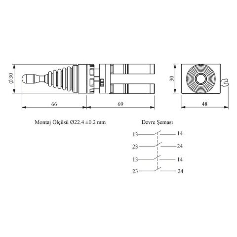 EMAS CM707DJ40 C SOMUNLU METAL JOYSTİK 4 POZ KALICILI