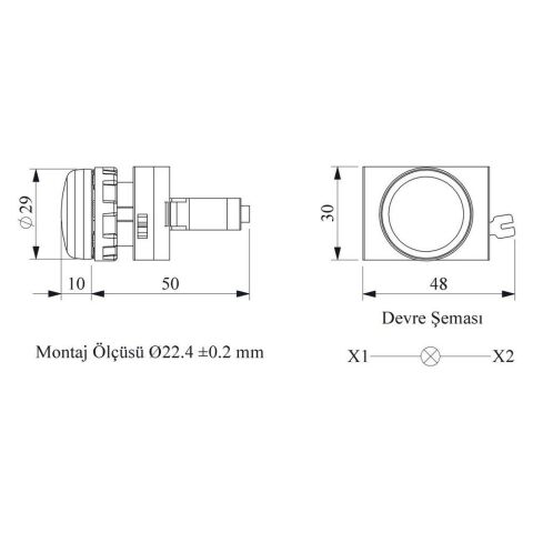 EMAS CP060XK C PLASTİK LED'Lİ SİNYAL KIRMIZI 12-30V AC/DC